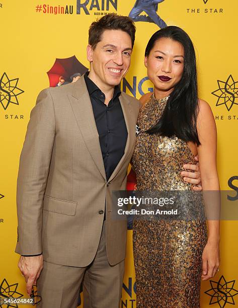 Michael Falzon and Jane Cho arrive for opening night of Singin' In The Rain at Lyric Theatre, Star City on July 9, 2016 in Sydney, Australia.