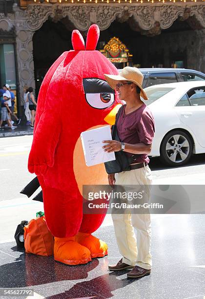 Performer dressed as Red from "Angry Birds" seen on Hollywood Boulevard on July 8, 2016 in Los Angeles, California. A recent City of LA ordinance...