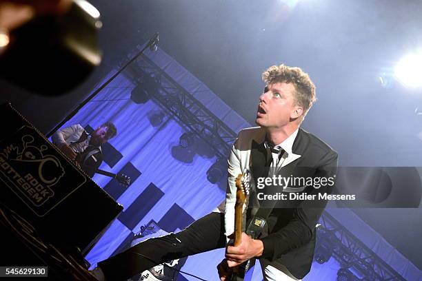 Nicholaus Arson of the band The Hives performs on stage during the first day of Rock Zottegem on July 8, 2016 in Zottegem, Belgium.