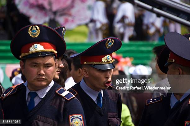 kazakh policmen - kazakhstan culture stock pictures, royalty-free photos & images