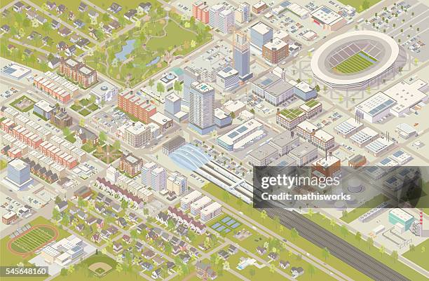 isometric city - cityscape aerial stock illustrations