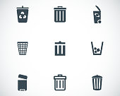 Vector black trash can icons set