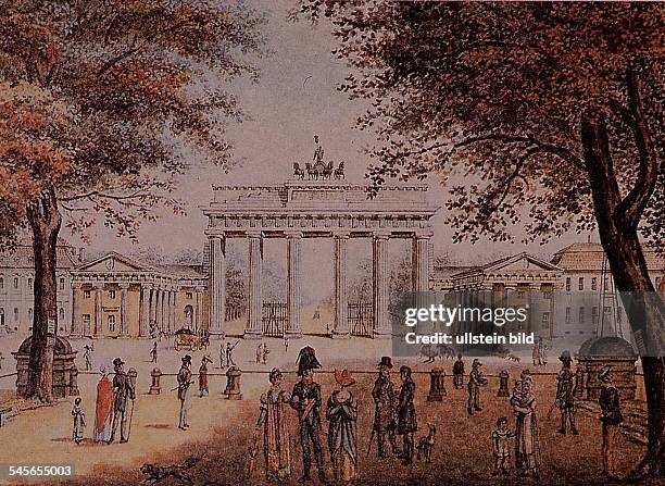 Platz am Brandenburger Tor, Aquarellvon Friedrich August Calau um 1820