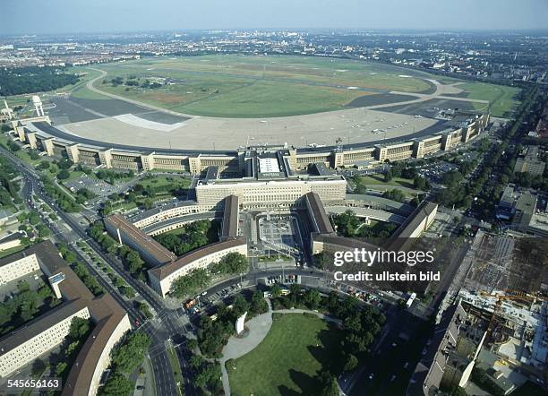 Tempelhof Airport, Berlin Aerial view of Tempelhof Airport and Luftbruecke Square in Berlin - 1991