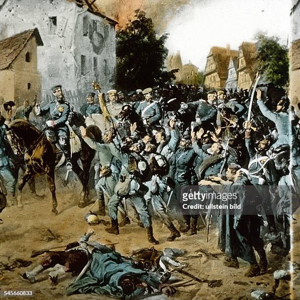 History Germany / France: German - french war 1870/71: Battle of Woerth : Crown-prince Frederick-William of Prussia and bavarian troops at...
