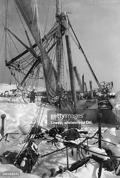 The Ernest Shackleton's 'Endurance' heeled to port under the pressure of ice in the Weddell Sea of Antarctica, 21 November 1915.