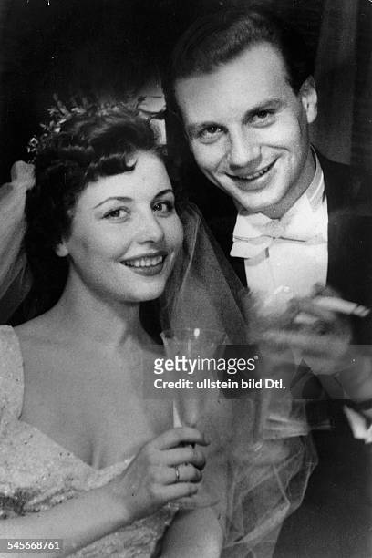 Ziemann, Sonja - Actress, Germany*-marriage, drinking champaign with husband Rudi Hambach- Photographer: Charlotte WillottVintage property of...