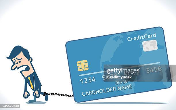 businessman chained to the credit card - standing on end stock illustrations