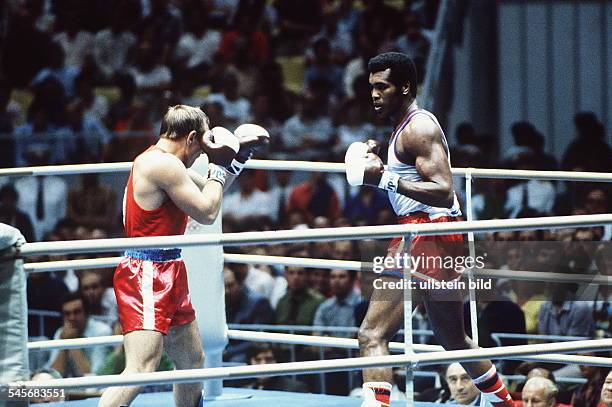 Boxen Schwergewicht ab 81 kg:Goldmedaille Teofilo Stevenson imFinalkampf gegen Pjotr Sajew