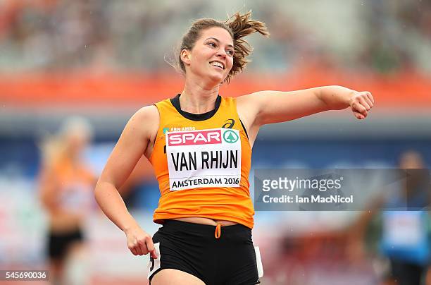 Marlou Van Rhijn of Netherlands celebrates victory in The 200m Women's T43/44 during Day Four of The European Athletics Championships at Olympic...