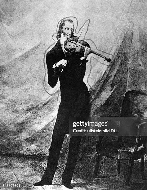 Niccolo Paganini *27.10.1782-27.05.1840+Violinvirtuose, Komponist, Italien- beim ViolinspielAquarell