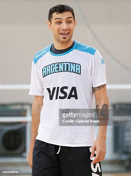 Carlos Delfino of Argentina looks on after Argentina Training Session at CeNARD on July 09, 2016 in Buenos Aires, Argentina.