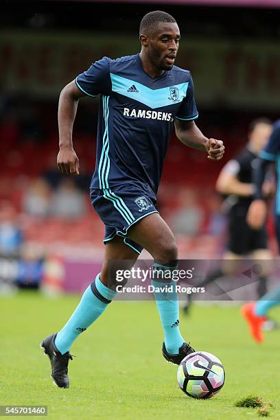 Mustapha Carayol of Middlesbrough breaks with the ball during the pre season friendly match between York City and Middlesbrough at Bootham Crescent...
