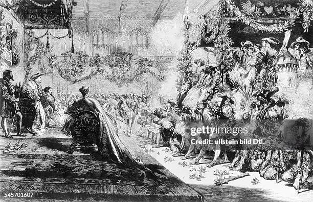 Henry VIII *1491-1547+ King of England 1509-1547: Henry celebrating chirtmas at greenwich palace. .drawing of J, Gilbert, 1863