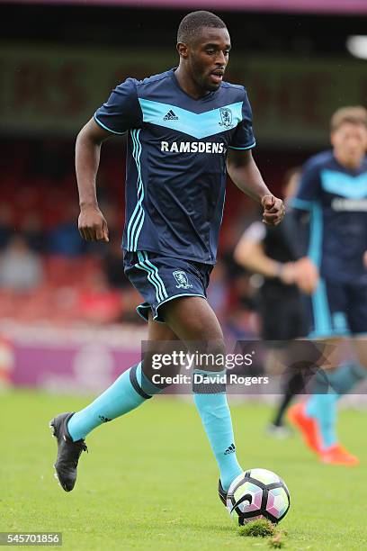 Mustapha Carayol of Middlesbrough breaks with the ball during the pre season friendly match between York City and Middlesbrough at Bootham Crescent...