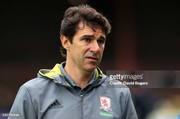 Aitor Karanka, the Middlesbrough manager looks on during the pre season friendly match between York City and Middlesbrough at Bootham Crescent on...