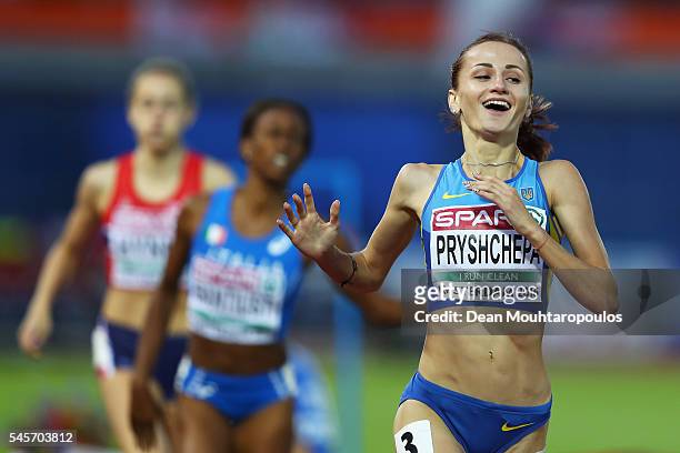 Nataliya Pryshchepa of Ukraine in action during the womens 800m on day four of The 23rd European Athletics Championships at Olympic Stadium on July...
