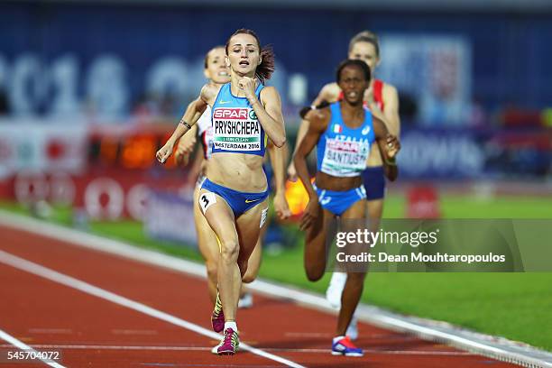 Nataliya Pryshchepa of Ukraine in action during the womens 800m on day four of The 23rd European Athletics Championships at Olympic Stadium on July...