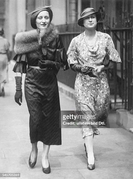 Edda Ciano , daughter of Benito Mussolini and wife of Galeazzo Ciano, Italy, on a visit to the West End in London with Donna Antonietta Grandi, wife...
