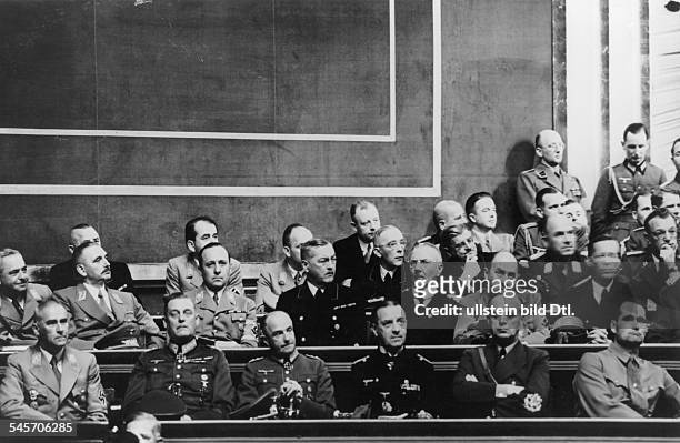 Members of the German government on the treasury bench of the Kroll Opera House during a speech of Adolf Hitler after the end of the German campaign...