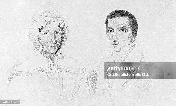 Frederic CHOPIN, *1810-1849+, Polish composer - Chopins parents Justyna and Mikolai, Drawing