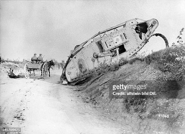 Destroyed British MK IV tank behind the German positions- no further details