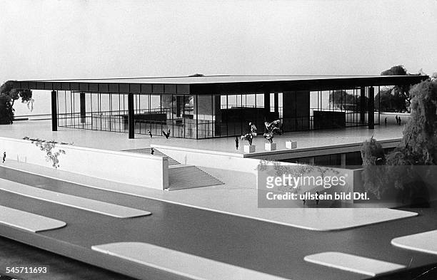 Architectural model of Neue Nationalgalerie, part of the German National Gallery in Berlin, Germany, designed by American architect Ludwig Mies van...