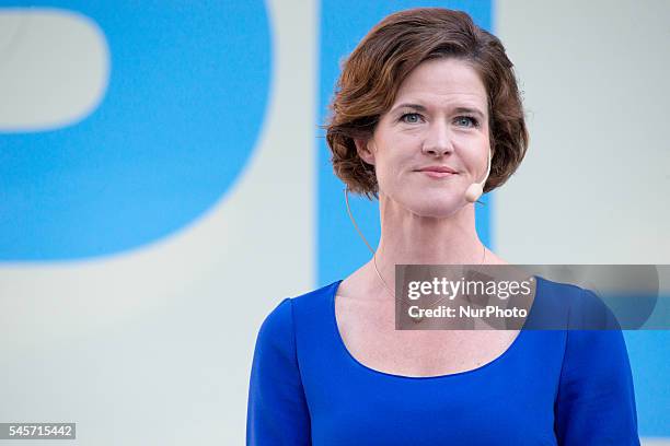 Anna Kinberg Batra, leader for Sweden's conservative party Moderaterna, holds a speech at Almedalen Week in Visby on July 9 2016, announcing her...