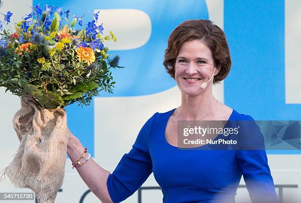 Anna Kinberg Batra, leader for Sweden's conservative party Moderaterna, holds a speech at Almedalen Week in Visby on July 9 2016, announcing her...