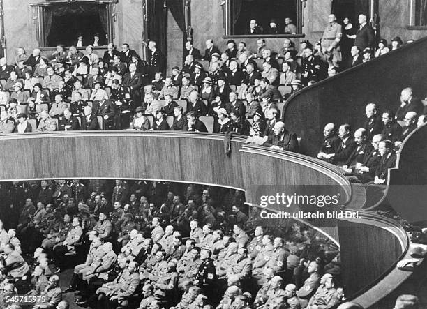Germany Free State Prussia Berlin Berlin: Audience during Hitlers speech in the Reichstag with the following Diplomats: First row from the right: Sir...