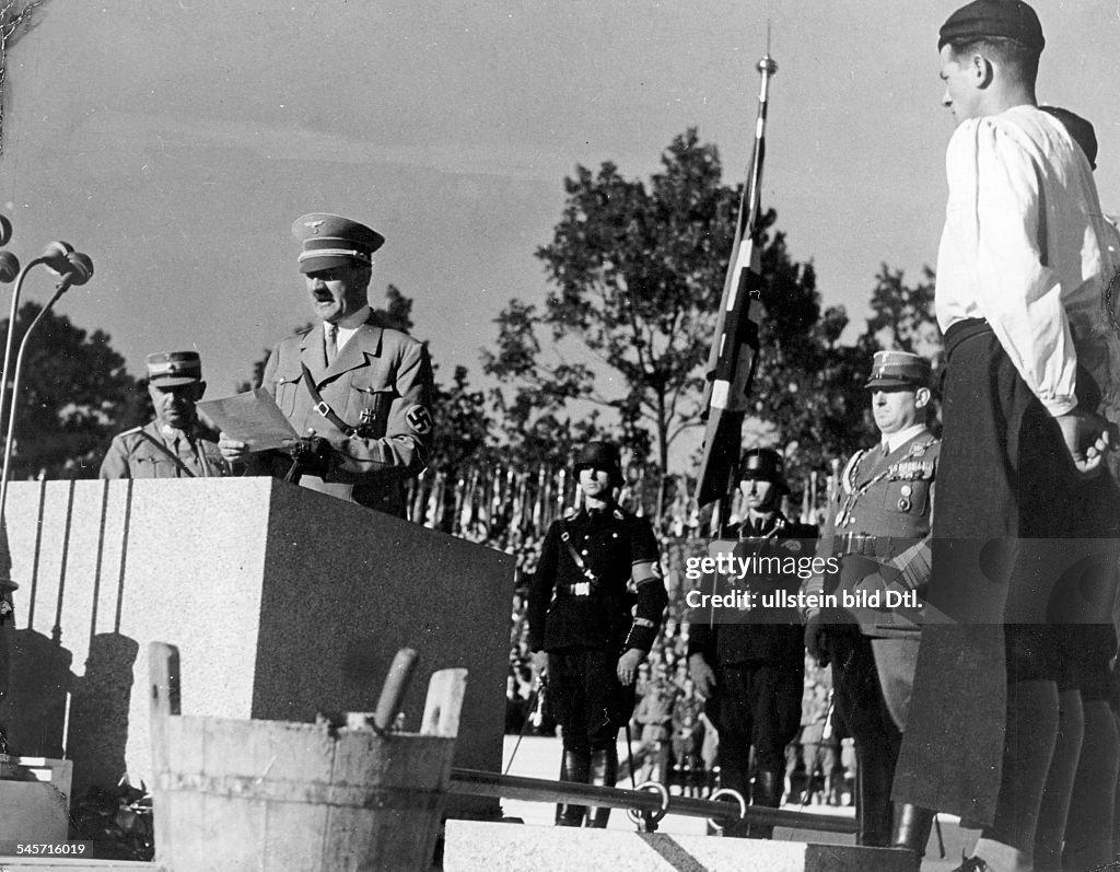 Nazi Germany Rally Germany, Third Reich - Nuremberg Rally 1935 Adolf Hitler giving a ...