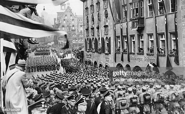 Germany, Third Reich - Nuremberg Rally 1937 Parade of the 'NS Combat Units' through Nuremberg;