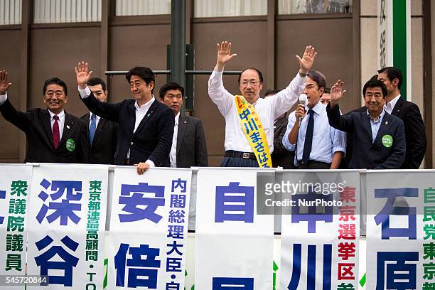 Japanese Prime Minister Shinzo Abe , president of the ruling Liberal Democratic Party , candidate Masaharu Nakagawa and the Liberal Democratic Party...