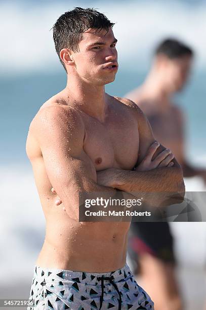 Jaeger O'Meara attends a Gold Coast Suns AFL recovery session at Kurrawa SLSC on July 10, 2016 in Gold Coast, Australia.