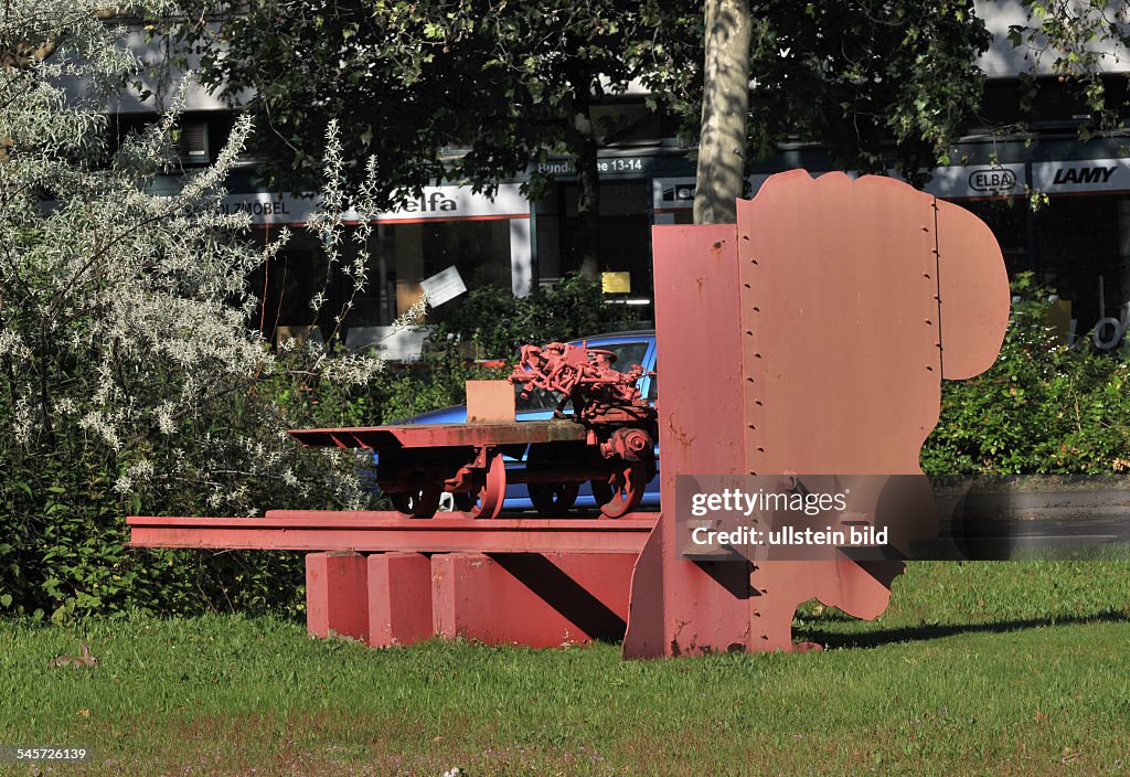 Germany Berlin Wilmersdorf (Charlottenburg-Wilmersdorf) - memorial 'From Big Bertha to Red Rosa' by the the artist Igael Tumarkin from Israel at Bundesallee