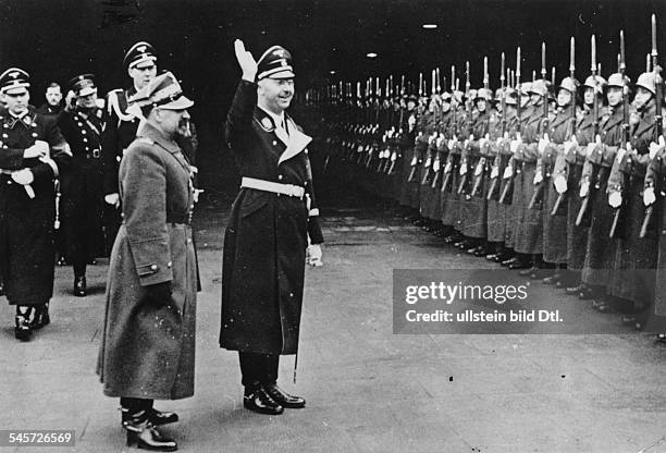 Leader Heinrich Himmler visiting Poland: with General Kordjan-Zamorski inspecting the guard of honour on his arrival in Warsaw