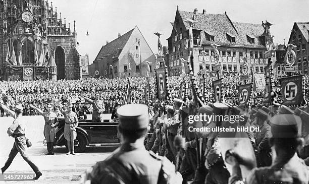 Germany, Third Reich - Nuremberg Rally 1938 Parade of the SA standards before Adolf Hitler in Nuremberg;