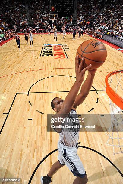 Dionte Christmas of Utah Jazz goes for the dunk during the game against the Washington Wizards during the 2016 NBA Las Vegas Summer League on July 9,...