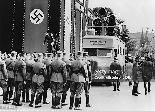Germany, Third Reich - NSDAP Nuremberg Rally 1937 Live broadcast of the opening of the 'Anti-Bolshevik Exhibition' of the Nazi propaganda department
