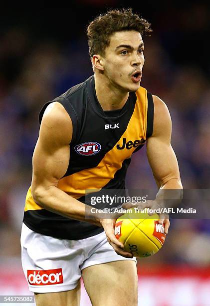 Debutante, Oleg Markov of the Tigers in action during the 2016 AFL Round 16 match between the Western Bulldogs and the Richmond Tigers at Etihad...