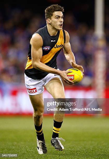 Debutante, Oleg Markov of the Tigers in action during the 2016 AFL Round 16 match between the Western Bulldogs and the Richmond Tigers at Etihad...