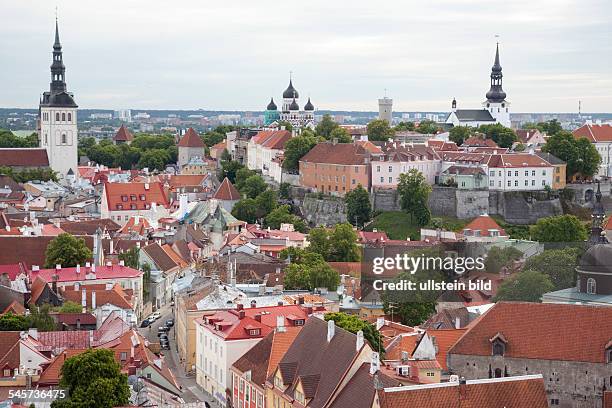 Estonia Harju Tallinn - View to the old town, left-handed St Nicholas' Church, right-handed the cathedral hill with the onion domes of the orthodox...