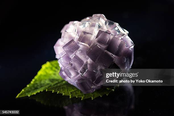 japanese sweets with the image of the hydrangea. - japanese sweet stock-fotos und bilder