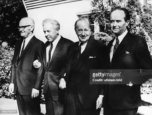 Four Power Agreement on Berlin Embassadors Kenneth Rush , Piotr Abrassimov , Sir Roger Jackling and Jean Sauvagnargues after the signing of the...