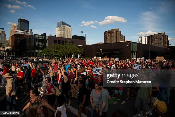 Activists protesting the death of Philando Castile on July 9, 2016 in downtown Minneapolis, Minnesota. Castile was shot and killed by police on July...