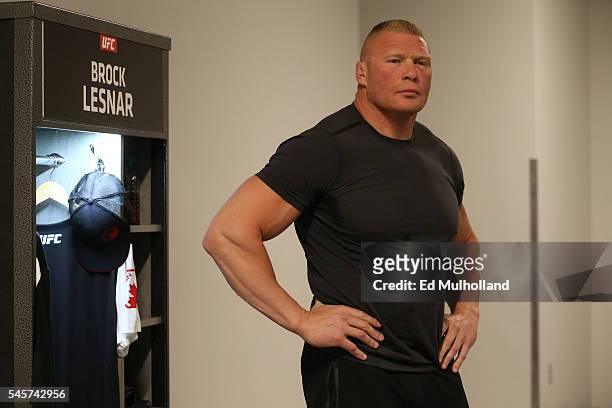 Brock Lesnar backstage during the UFC 200 event on July 9, 2016 at T-Mobile Arena in Las Vegas, Nevada.