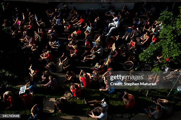 Activists protest the death of Philando Castile on July 9, 2016 in downtown Minneapolis, Minnesota. Protestors were blocked from entering the...