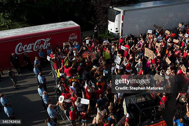 Activists protest the death of Philando Castile on July 9, 2016 in downtown Minneapolis, Minnesota. Protestors were blocked from entering the...