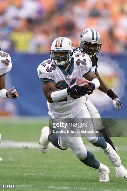 Patrick Surtain of the Miami Dolphins heads downfield against the Carolina Panthers during the game at Pro Player Stadium in Miami, Florida. DIGITAL...