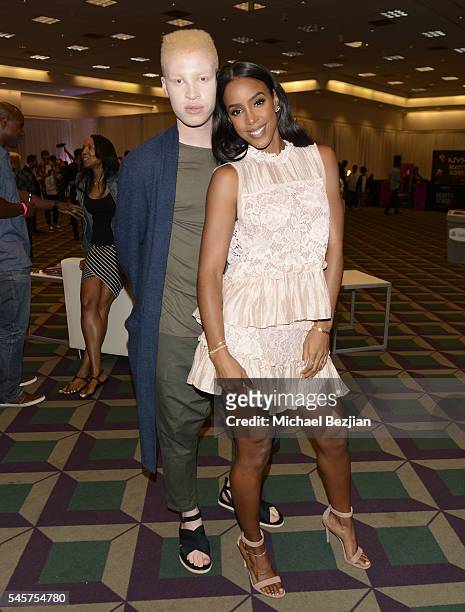 Model Shaun Ross and singer Kelly Rowland at the 4th Annual Beautycon Festival Los Angeles at Los Angeles Convention Center on July 9, 2016 in Los...